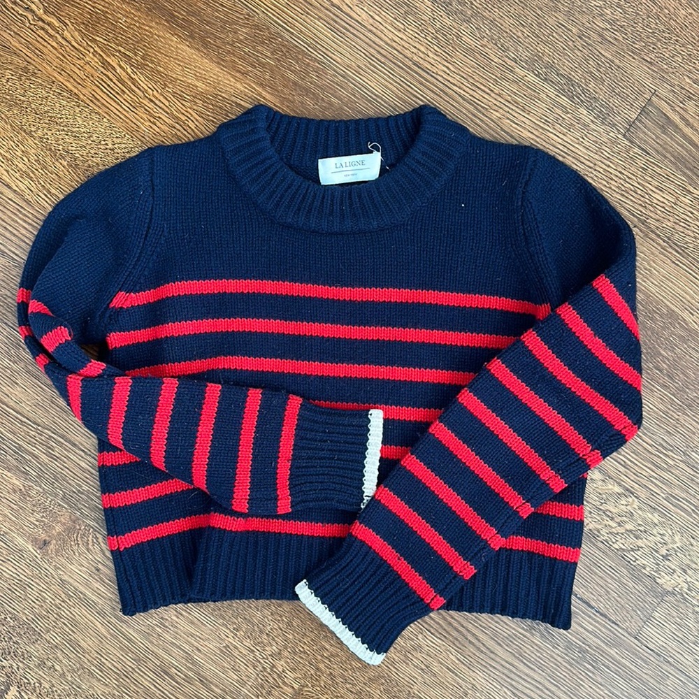 La Ligne navy and red striped crop sweater. Size s. Wool and cashmere.